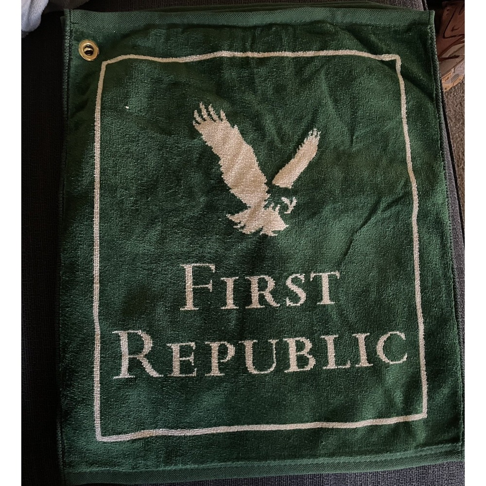 First Republic Bank Green Golf Towel Swag 19" x 15.5"  made in usa